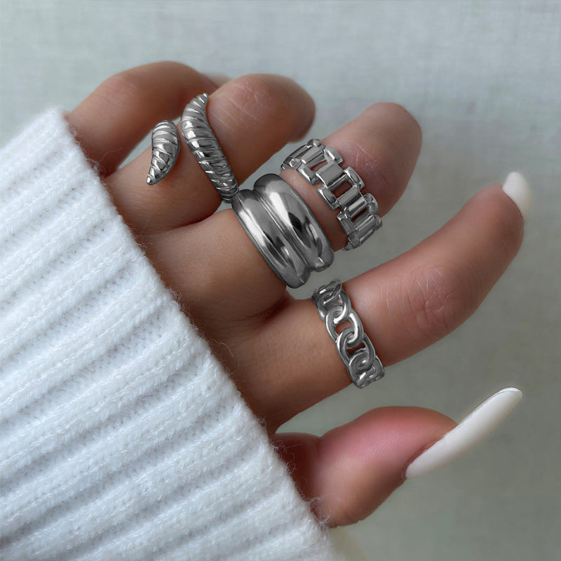 4Pcs/set Punk Metal Round Rings Set Gold Color Rings For Women