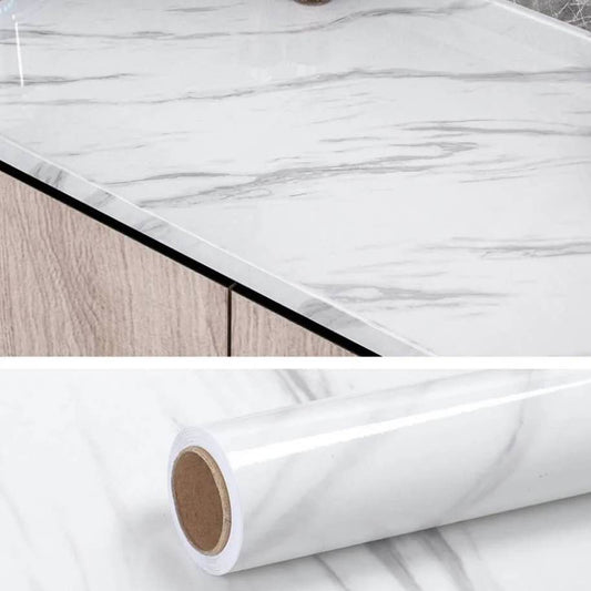 (60cm x 200cm) Self-Adhesive Waterproof Wallpaper Glossy Black Marble Pattern, Oil-Proof Kitchen Backsplash Sticker for Cabinets