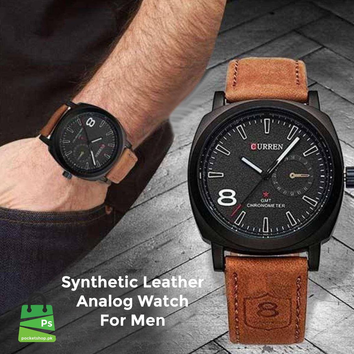 Brown Strap Synthetic Leather Analog Watch For Men Stylish