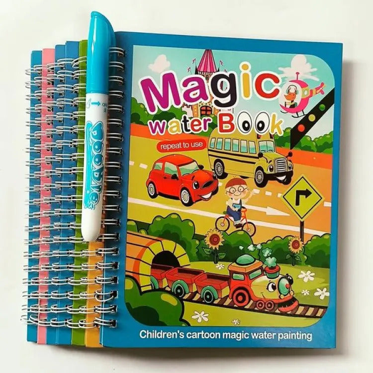 Magic Water Book, Water Drawing Book, Reusable Doddle Book with Pen for Kids