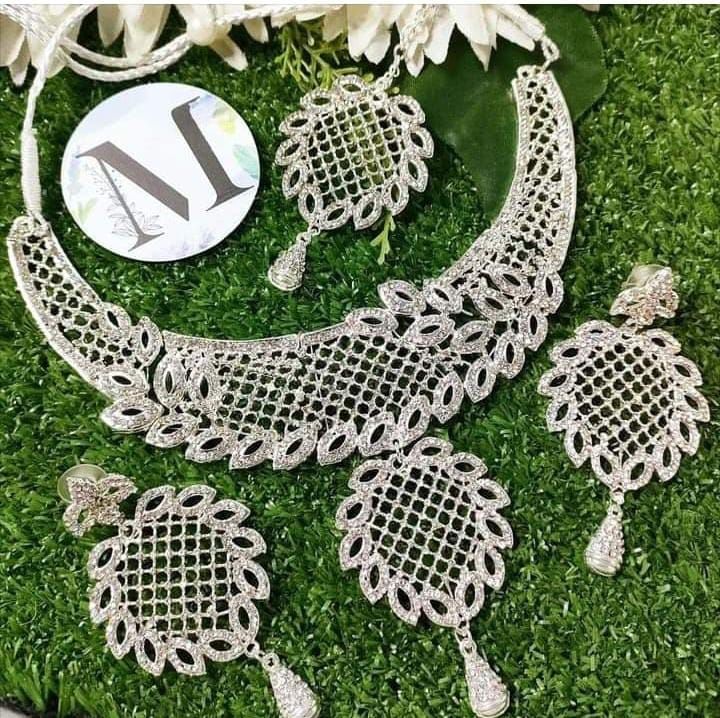 Silver Crystal Girls Jewellery Set For Women