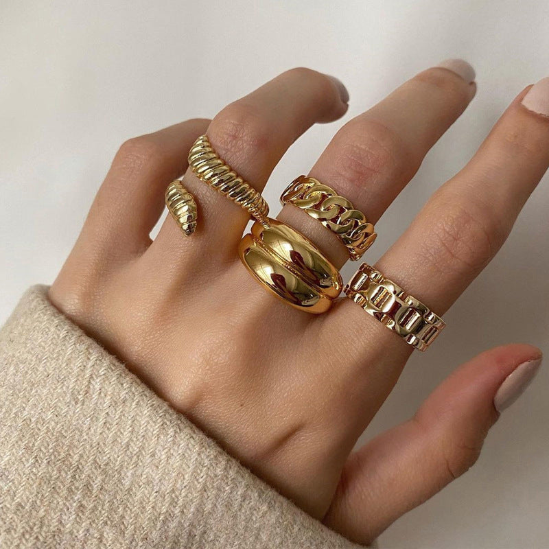 4Pcs/set Punk Metal Round Rings Set Gold Color Rings For Women
