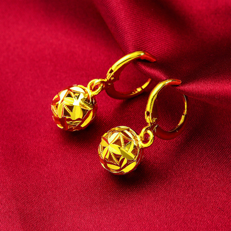 Youbo Women's Hydrangea Necklace Female Pendant Earrings 24k Imitation 24k Real Gold Hollow Floral Ball Earrings