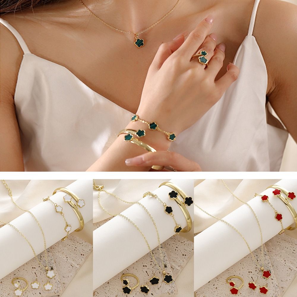 Fashion Alloy Jewelry Set Plum Blossom Laser Metal Earing Adjustable Jewelry Accessory Women's Necklace