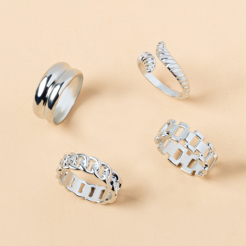 4Pcs/set Punk Metal Round Rings Set Gold Color Rings For Women