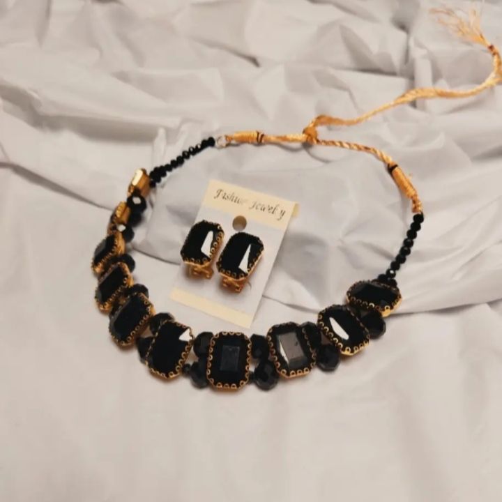 High Quality Green Pearl With Stones Choker Necklace With Earrings Set - Fashion