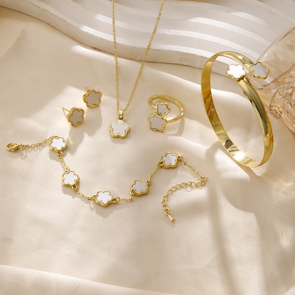 Fashion Alloy Jewelry Set Plum Blossom Laser Metal Earing Adjustable Jewelry Accessory Women's Necklace