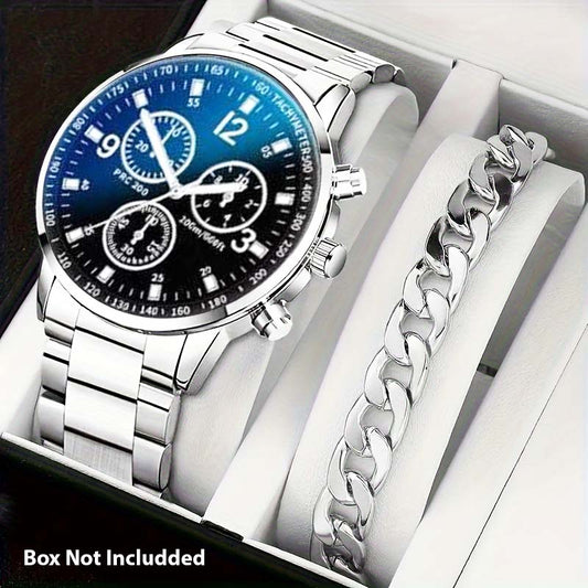 Luxury Business Sport Watch for Men / Boys With Silver Hand/Wrist Bracelet Chain