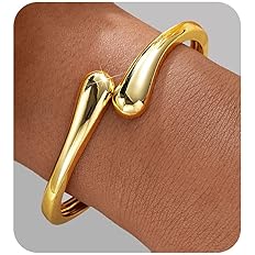 Gold Bangle Bracelets for Women Teens Trendy Chunky Adjustable Twist Cuff Bracelet Jewelry Gifts