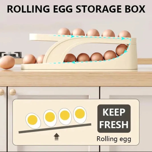 Automatic Scrolling Egg Rack Holder Storage Box Egg Basket Container Organizer Rolldown Refrigerator