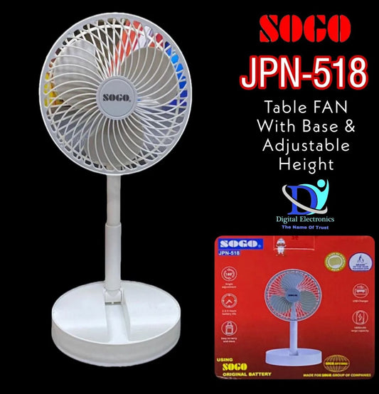Sogo Portable Rechargeable FAN Easy To Carry With Long Battery Life - JPN-410 / JPN-518