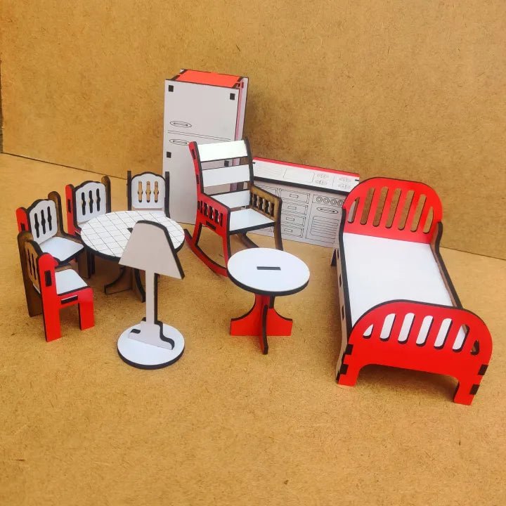 1:12 Dollhouse miniatures furniture set best gift for kids, Wooden doll furniture collection