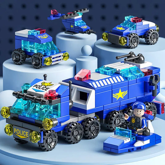 Lego City Police Command 6IN1 Trucks Building Blocks Policeman Robot Car Helicopter Model Bricks Toys for Children