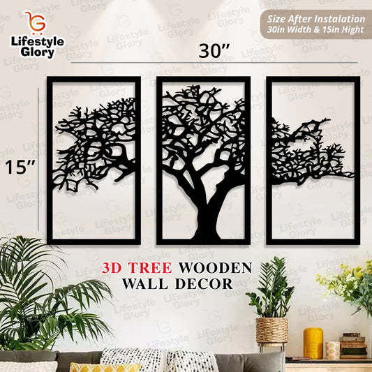 Vintage 5 Frames Tree Wooden Wall Decor for Offices and Bedrooms and for Gift