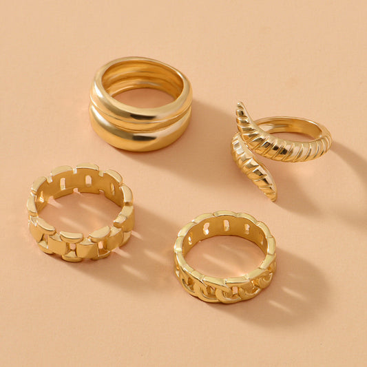 4Pcs/set Punk Metal Round Rings Set Gold Color Rings For Women