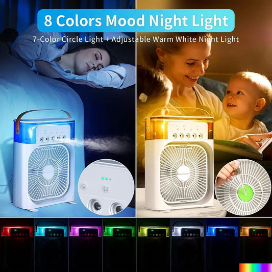 New Portable Air Conditioner Fan, Mini Evaporative Air Cooler with 7 Colors LED Light, 1/2/3 H Timer, 3 Wind Speeds