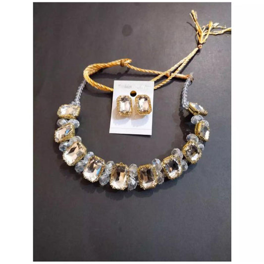 High Quality Green Pearl With Stones Choker Necklace With Earrings Set - Fashion