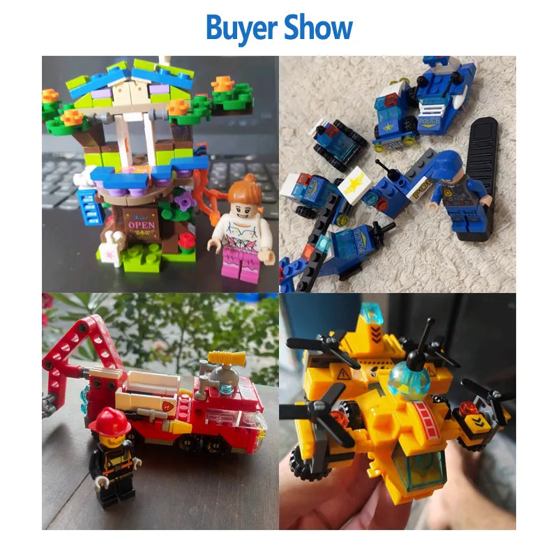 Lego City Police Command 6IN1 Trucks Building Blocks Policeman Robot Car Helicopter Model Bricks Toys for Children