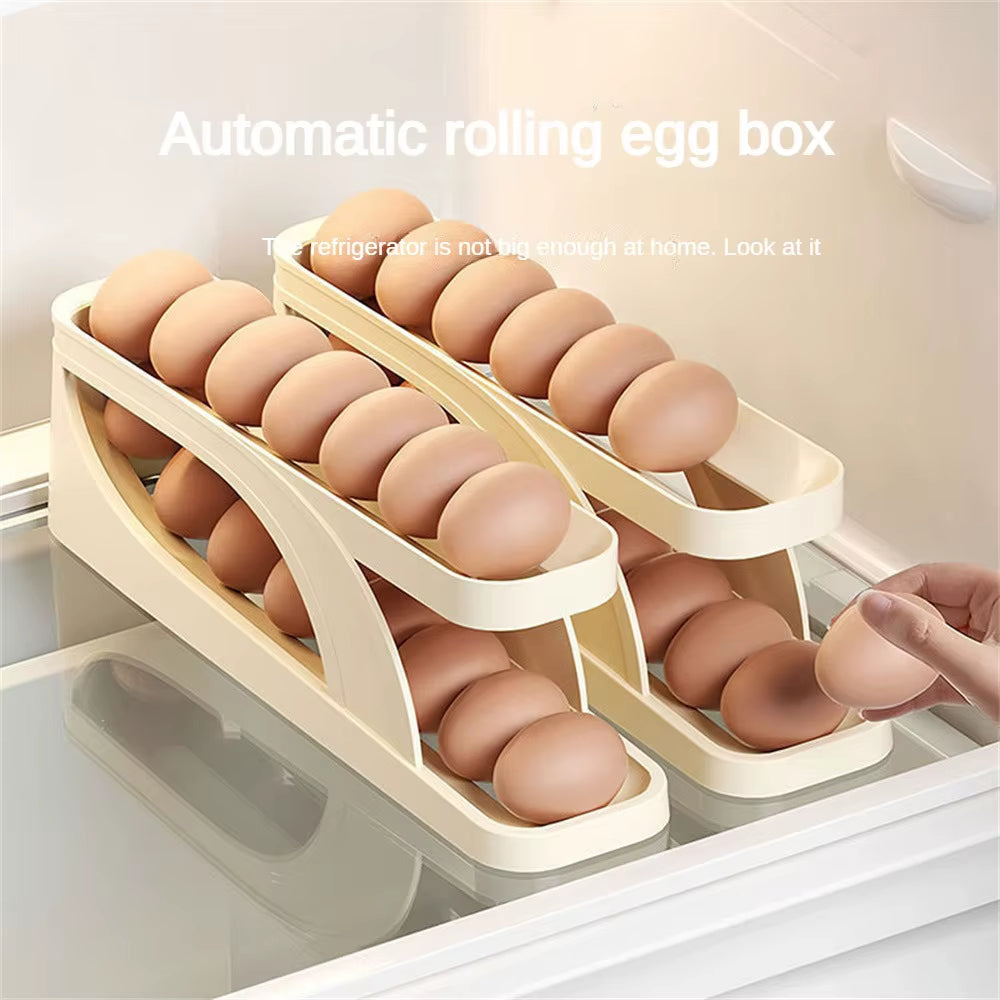 Automatic Scrolling Egg Rack Holder Storage Box Egg Basket Container Organizer Rolldown Refrigerator