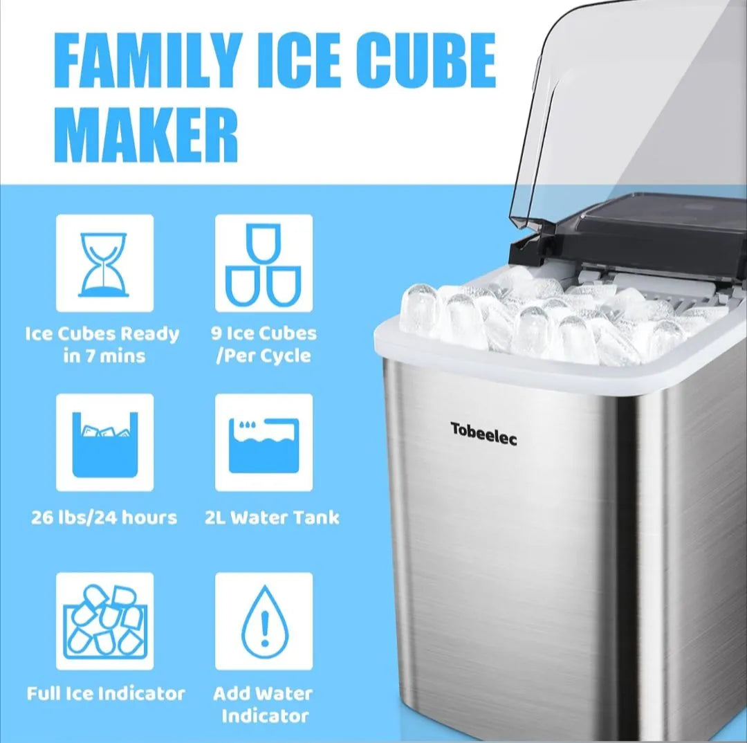 Portable Ice Maker Machine Countertop, TOBEELEC 2.1L Electric Ice Maker with Touch LCD Display, Self-Cleaning Function