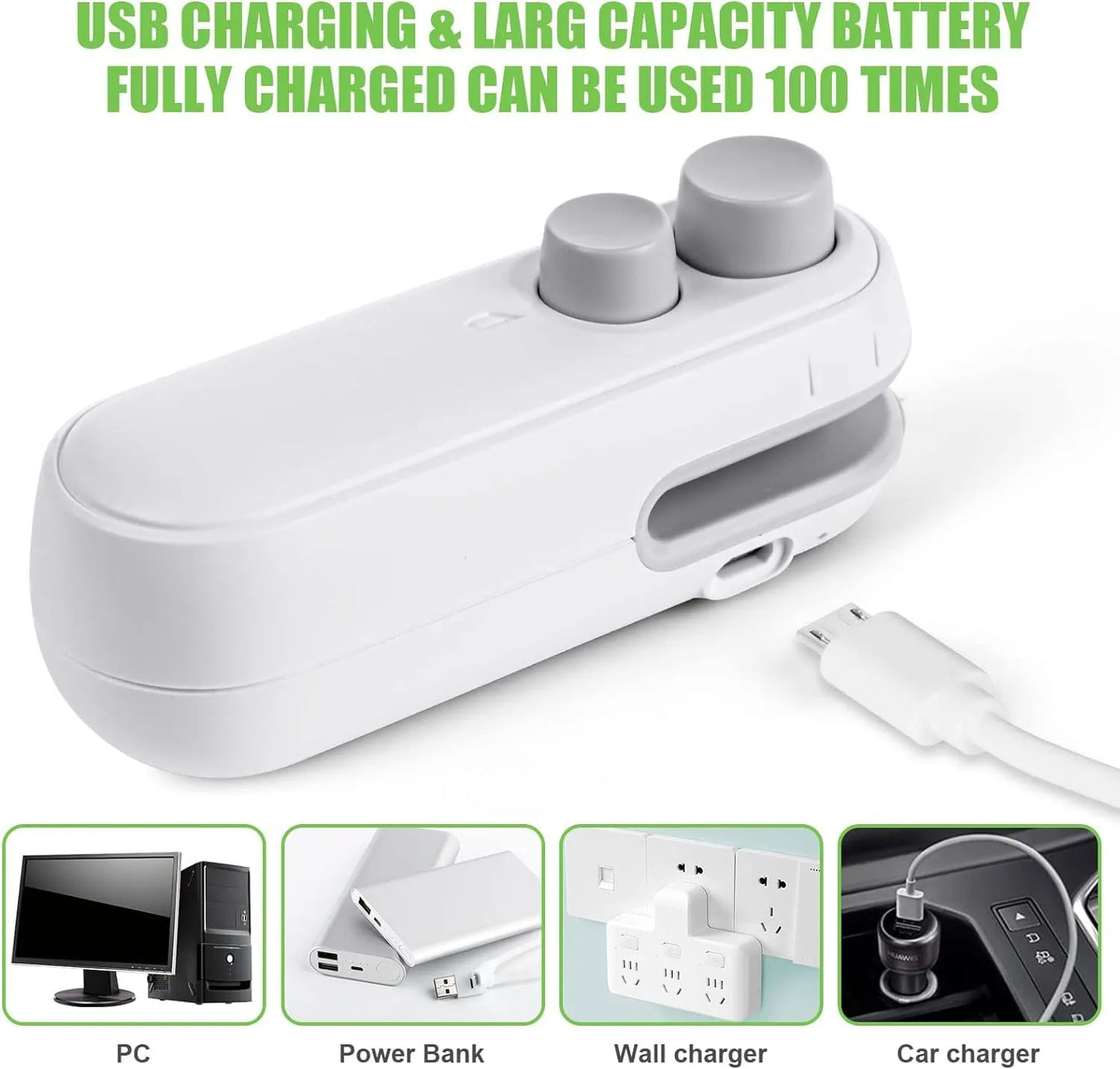 Mini Seal Machine, 2 in 1 USB Rechargeable