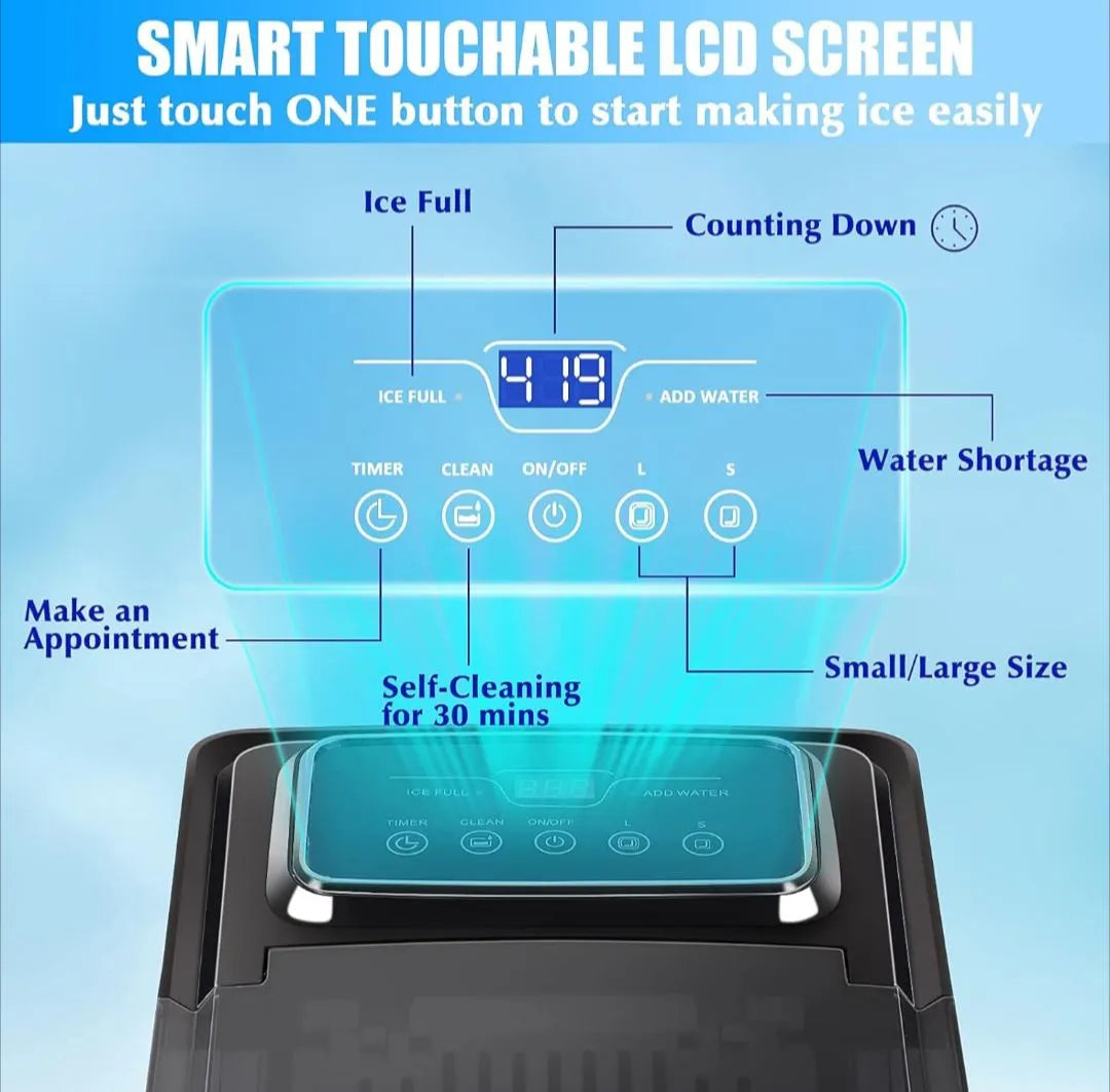Portable Ice Maker Machine Countertop, TOBEELEC 2.1L Electric Ice Maker with Touch LCD Display, Self-Cleaning Function