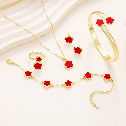Fashion Alloy Jewelry Set Plum Blossom Laser Metal Earing Adjustable Jewelry Accessory Women's Necklace