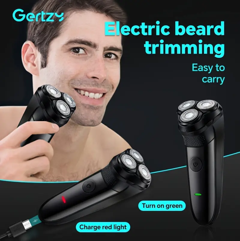 USB Rechargeable Wet and Dry Rotary 3 Blade Electric Trimmer Shaver Razor Hair Cutter Shaving Machine with Type C Charging Cable