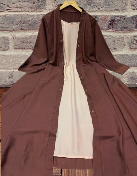 Chocolaty Abaya with Inner for Women – Premium Georgette Fabric, Attached Inner, Elegant & Modest Design, High-Quality Stitching