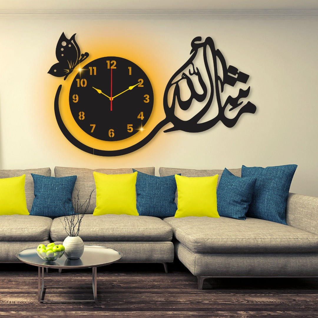 Wooden Kitchen Wall Clock with Coffee Cup and Kettle Design Stylish Home Decor