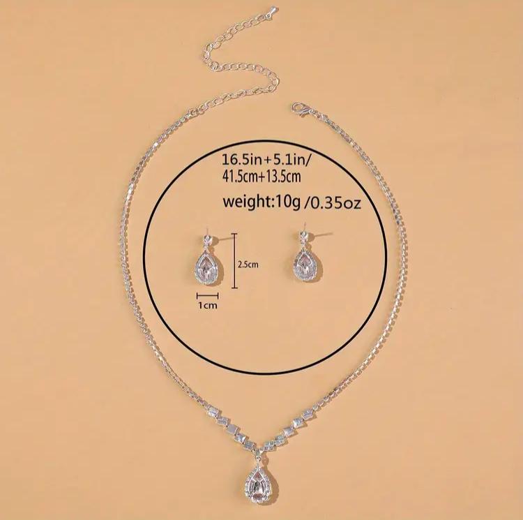 Silver Earrings and Necklace Blue Gem Cubic Zircon Sparkly Bridal Beautiful Set Jewelry for Women Sparkling