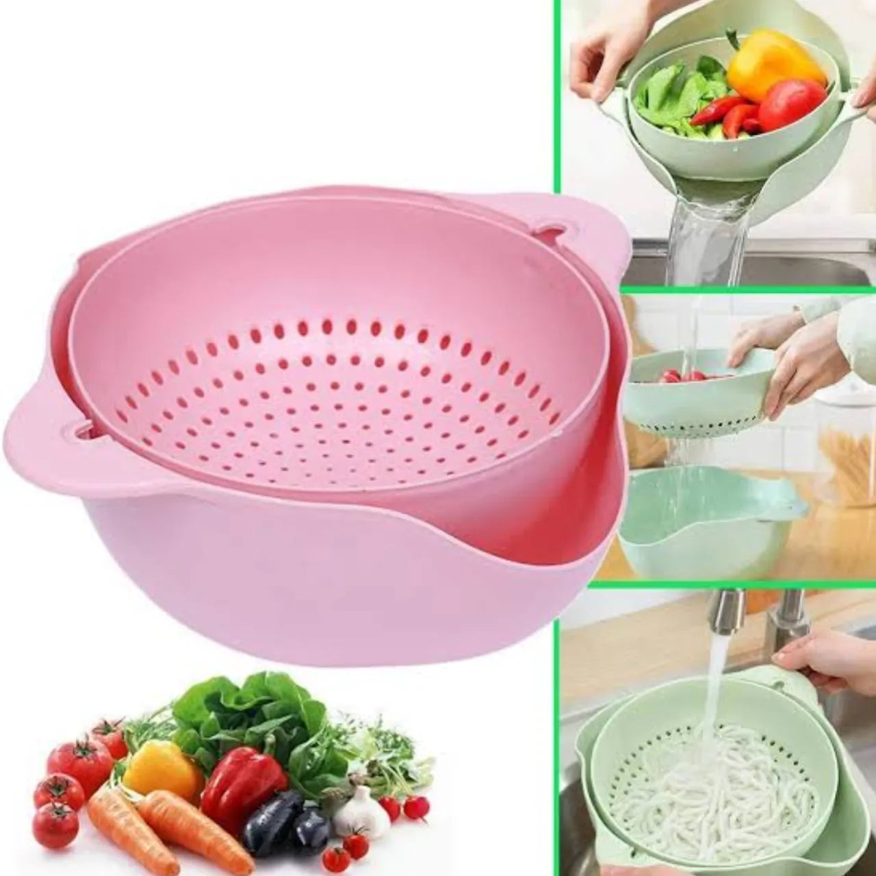Kitchen organizer Double Layer Colander Drainer Basket with Bowl for Washing Fruits and Vegetables