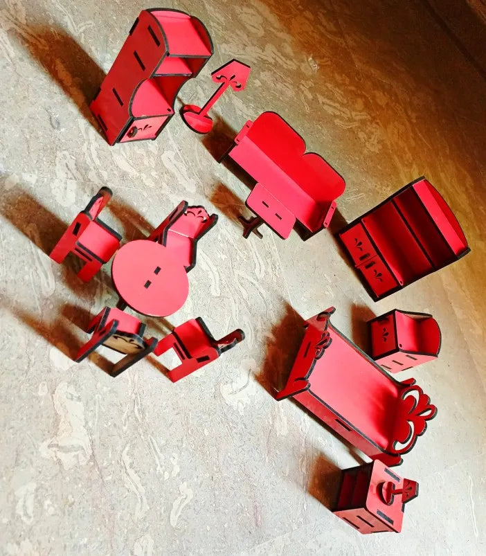 1:12 Dollhouse miniatures furniture set best gift for kids, Wooden doll furniture collection