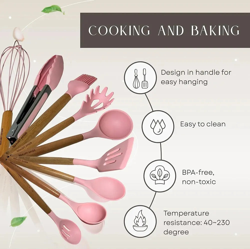 12 Pcs Silicone Cooking Utensils Kitchen Utensil Set - Heat Resistant Non-Toxic BPA Free Spatula Set