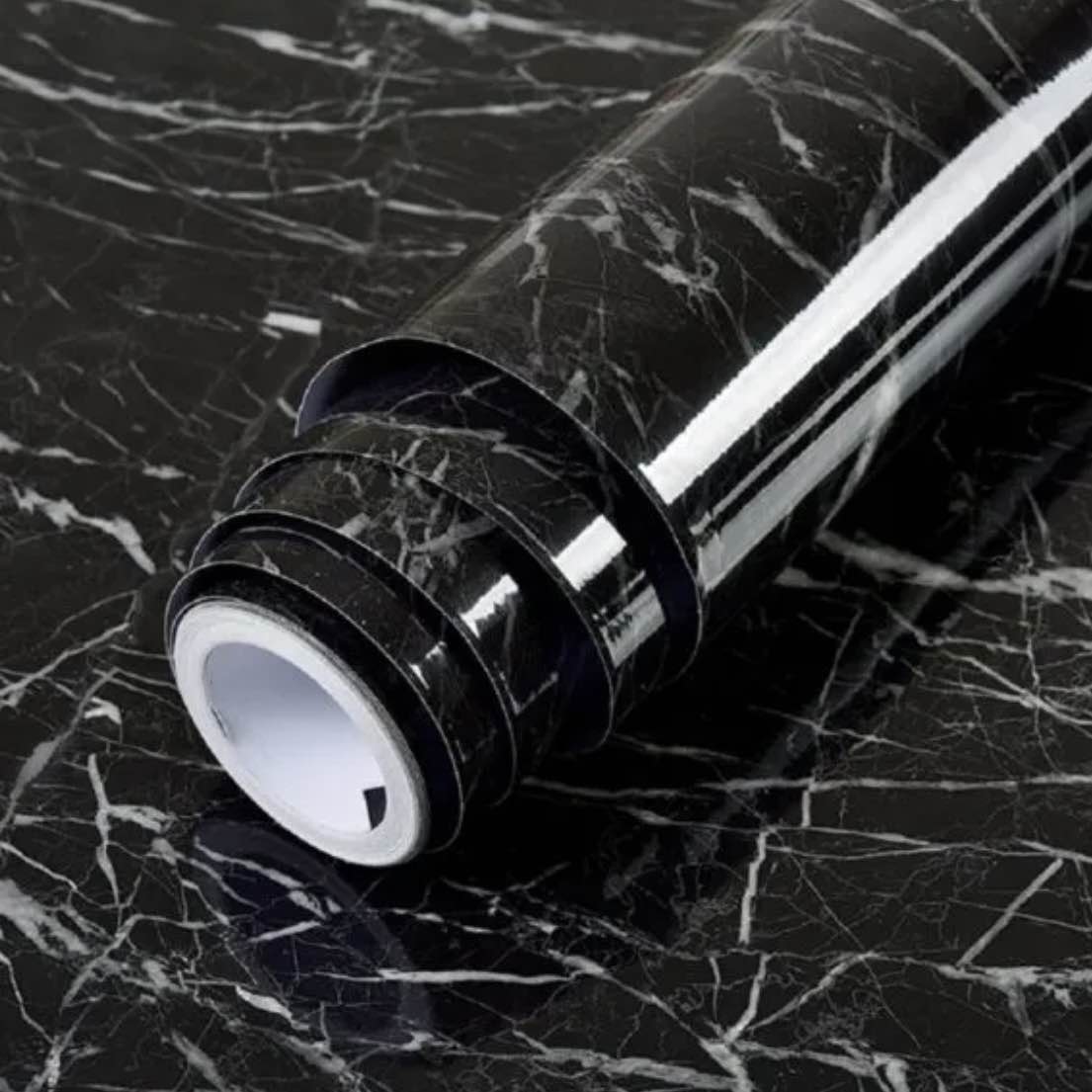 (60cm x 200cm) Self-Adhesive Waterproof Wallpaper Glossy Black Marble Pattern, Oil-Proof Kitchen Backsplash Sticker for Cabinets