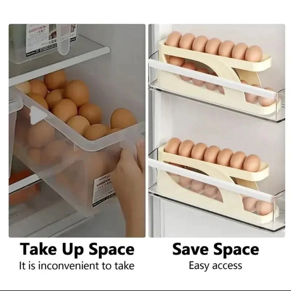 Automatic Scrolling Egg Rack Holder Storage Box Egg Basket Container Organizer Rolldown Refrigerator