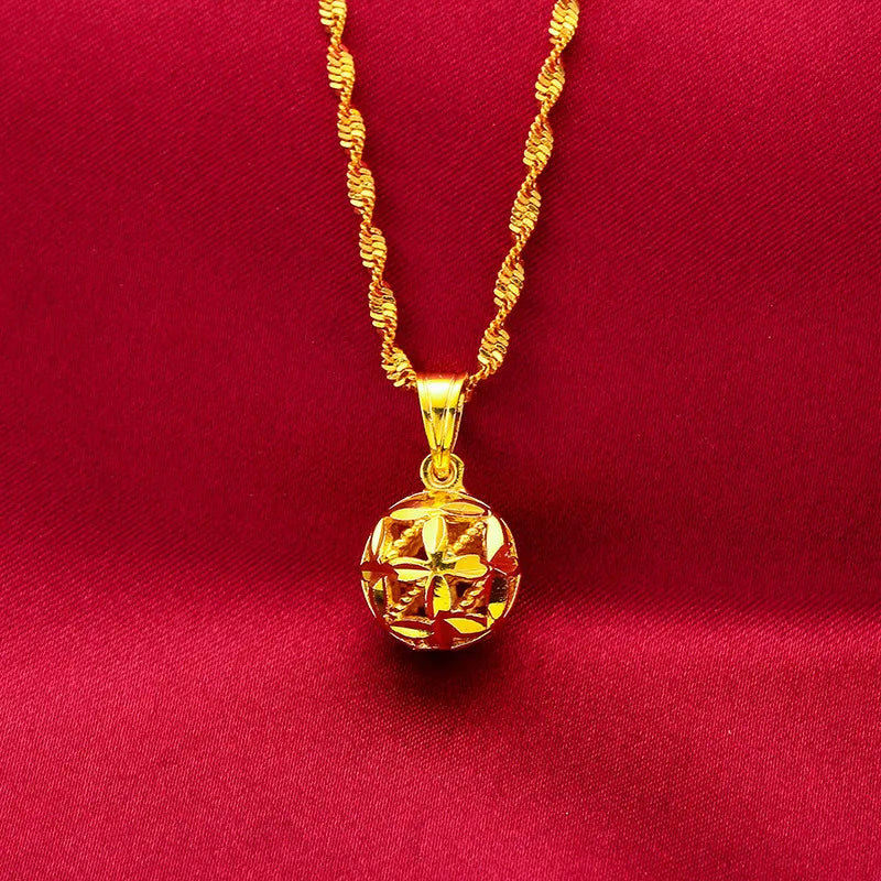 Youbo Women's Hydrangea Necklace Female Pendant Earrings 24k Imitation 24k Real Gold Hollow Floral Ball Earrings