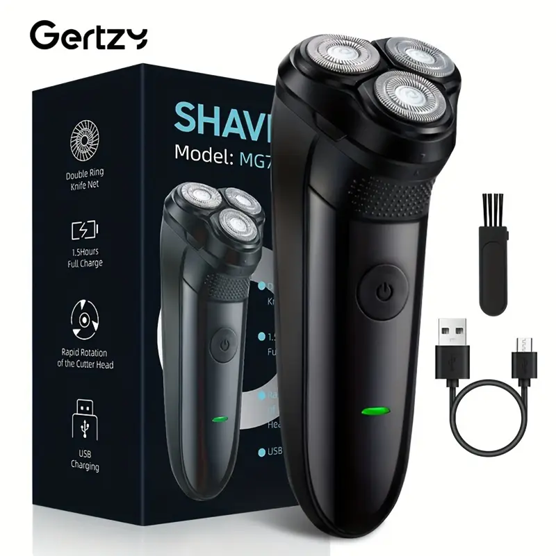 USB Rechargeable Wet and Dry Rotary 3 Blade Electric Trimmer Shaver Razor Hair Cutter Shaving Machine with Type C Charging Cable