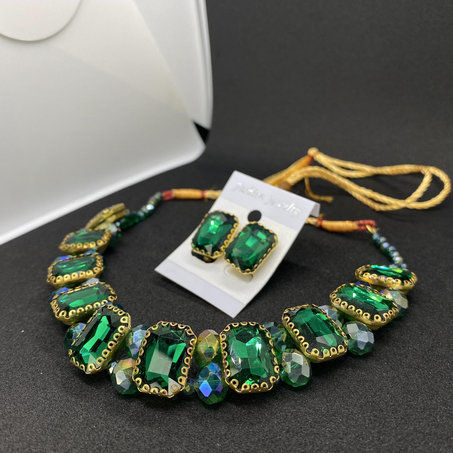 High Quality Green Pearl With Stones Choker Necklace With Earrings Set - Fashion
