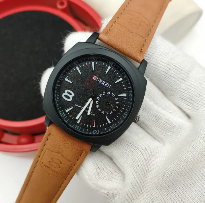 Brown Strap Synthetic Leather Analog Watch For Men Stylish