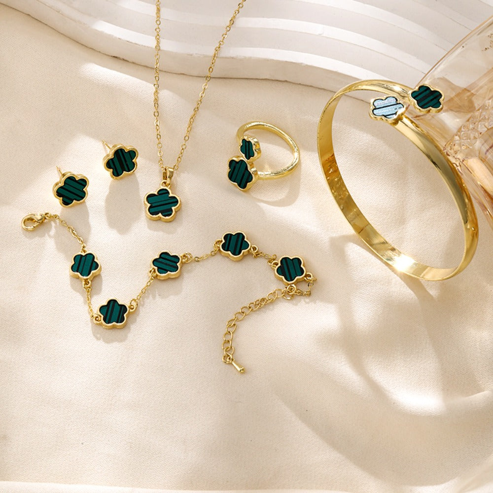 Fashion Alloy Jewelry Set Plum Blossom Laser Metal Earing Adjustable Jewelry Accessory Women's Necklace