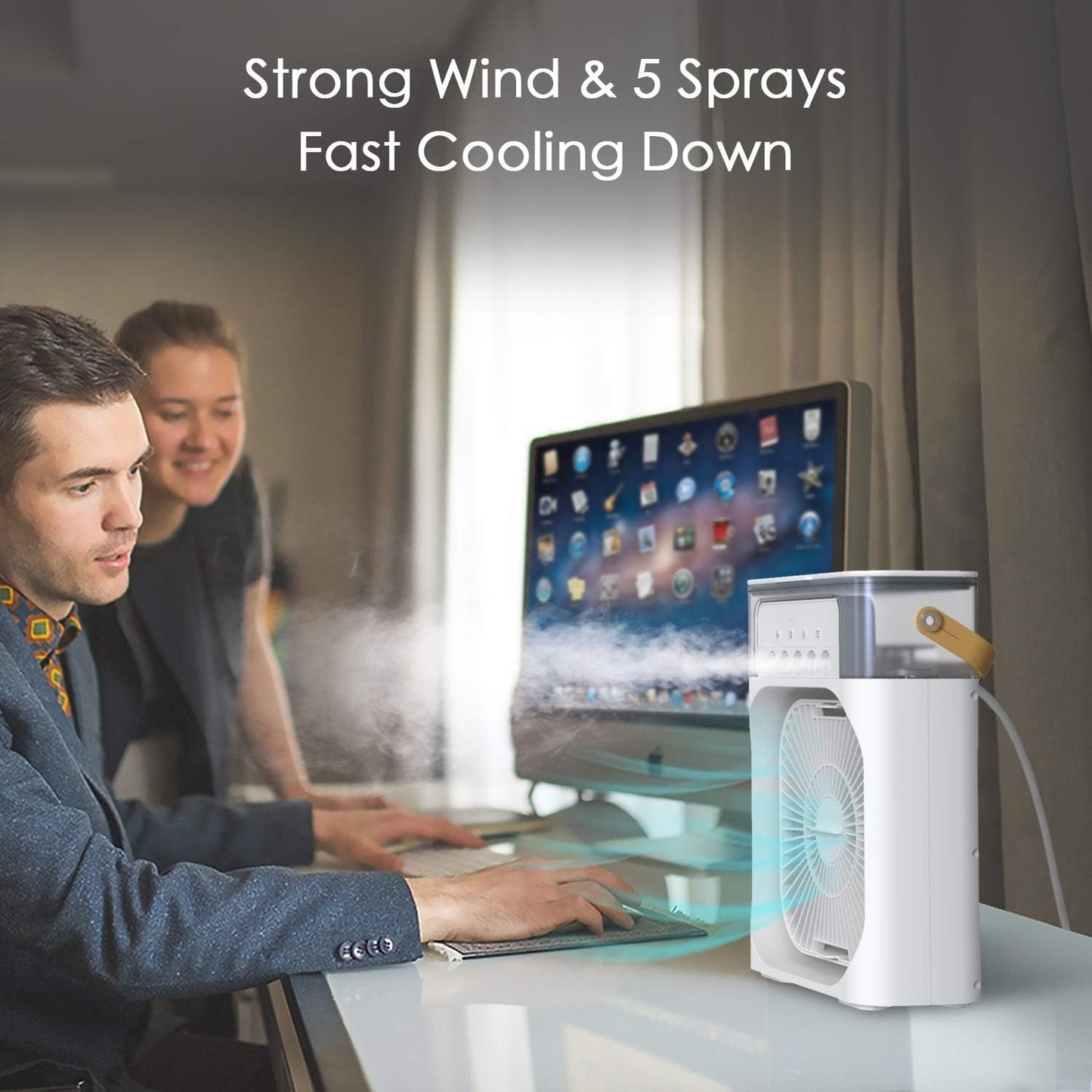 New Portable Air Conditioner Fan, Mini Evaporative Air Cooler with 7 Colors LED Light, 1/2/3 H Timer, 3 Wind Speeds