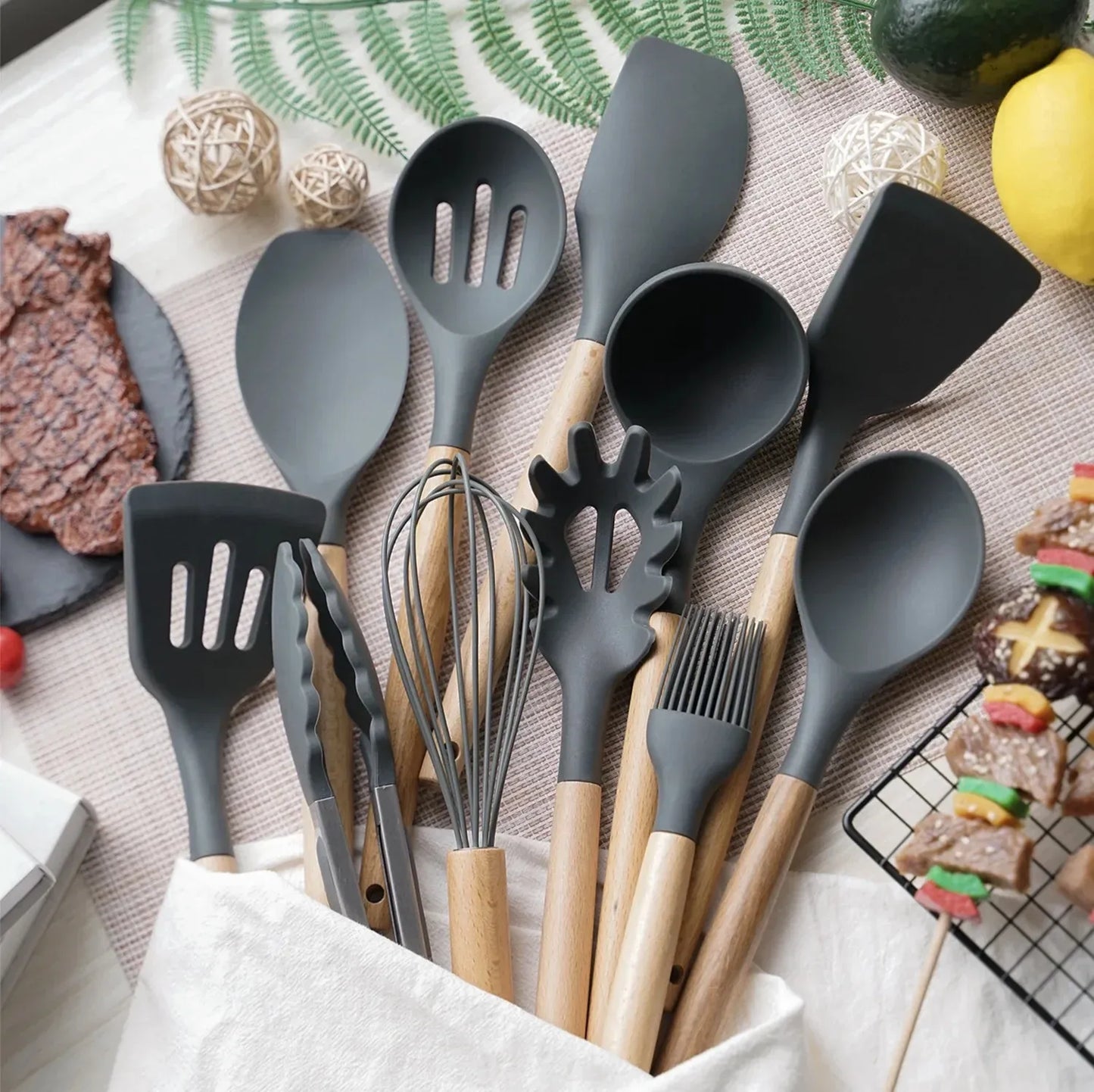 12 Pcs Silicone Cooking Utensils Kitchen Utensil Set - Heat Resistant Non-Toxic BPA Free Spatula Set